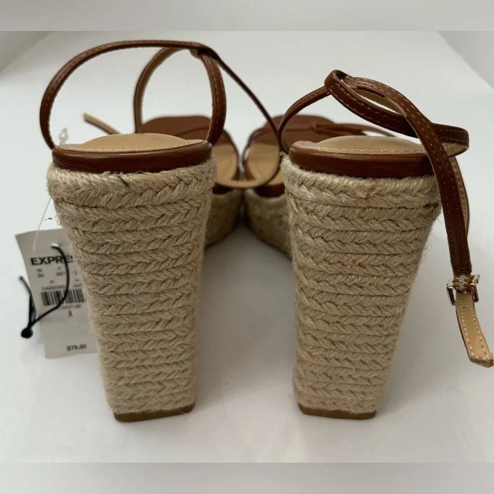 Express Women Brown Tan Wedge Platform Strappy Sandals Size 8 Casual Weekend